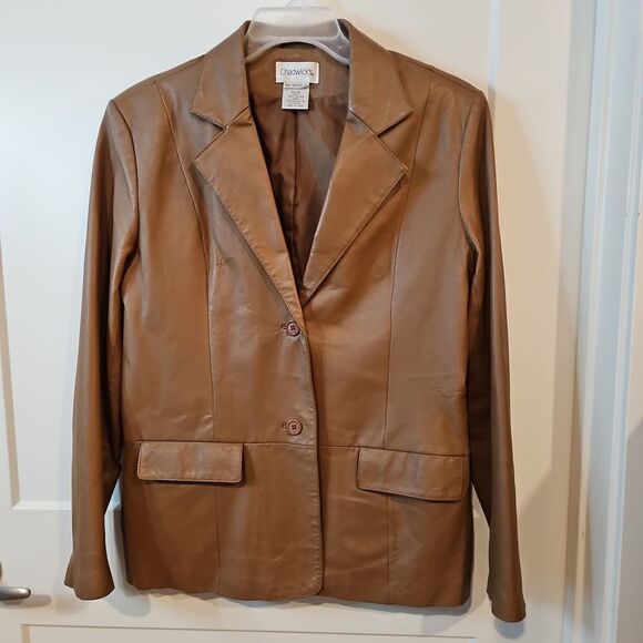 Vintage Chadwick's Tan 100% Leather Pantsuit sz 16 See all Photos - Picture 5 of 17